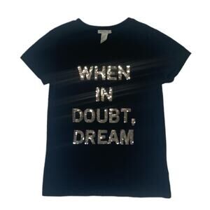 Forever 21 Dream Sequins T-shirt Girls Size 10 short sleeve tee black silver